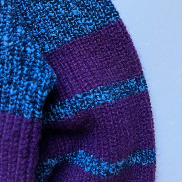 Vintage Jantzen Blue Purple Stripe Thick Knit Sweater Henley USA Made Indie L - Picture 5 of 8
